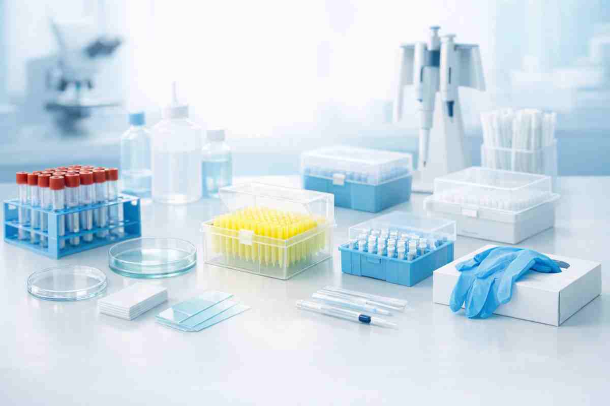 Lab consumables on a clean bench
